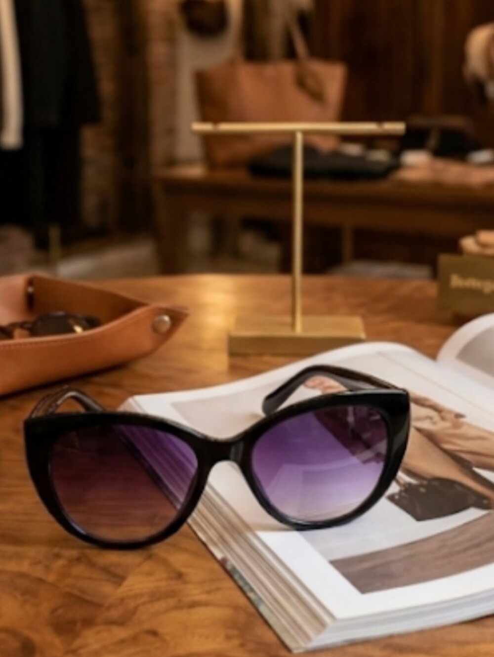 Italian Design Glossy Black Oversized Cat-Eye Sunglasses | Tinted Violet Lenses
